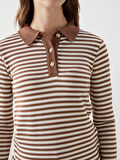 LCW Modest Bej Polo Yaka Çizgili Kadın Body