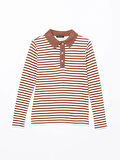 LCW Modest Bej Polo Yaka Çizgili Kadın Body