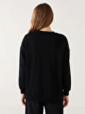 LCW Modest Siyah Baskılı Oversize Kadın Kalın Sweatshirt Tunik