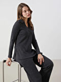 Polo Yaka Parlak Görünümlü Kadın Sweatshirt_W4J643Z8-CZM_8684682195326_S