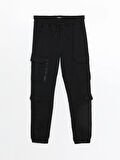 XSIDE Siyah Slim Fit Gabardin Erkek Kargo Pantolon