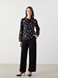 LCW Grace Siyah Bağlamalı Yaka Çiçekli Kadın Bluz