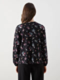 LCW Grace Siyah Bağlamalı Yaka Çiçekli Kadın Bluz
