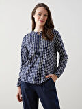 LCW Grace Lacivert Bağlamalı Yaka Desenli Kadın Bluz