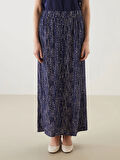 LCW Grace Indigo Beli Lastikli Desenli Kadın Etek