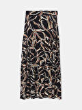 LCW Grace Siyah Beli Lastikli Desenli Kadın Etek