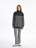 LCW Modest GRİ Dik Yaka Çizgili Kadın Sweatshirt Tunik