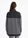 LCW Modest GRİ Dik Yaka Çizgili Kadın Sweatshirt Tunik