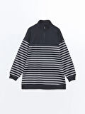 LCW Modest GRİ Dik Yaka Çizgili Kadın Sweatshirt Tunik
