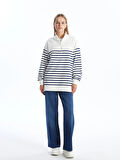 LCW Modest Lacivert Dik Yaka Çizgili Kadın Sweatshirt Tunik