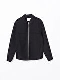 LCW Vision Siyah Slim Fit Gömlek Yaka Erkek Mont