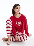 LCW DREAM KIRMIZI Bisiklet Yaka Baskılı Kadın Pijama Takımı