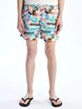 XSIDE Beyaz Kısa Boy Desenli Erkek Deniz Şortu