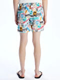XSIDE Beyaz Kısa Boy Desenli Erkek Deniz Şortu