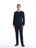 LCWAIKIKI Classic LACİVERT Bisiklet Yaka Uzun Kollu Baskılı Erkek Sweatshirt