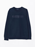 LCWAIKIKI Classic LACİVERT Bisiklet Yaka Uzun Kollu Baskılı Erkek Sweatshirt