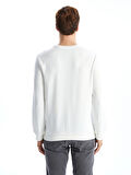LCWAIKIKI Classic EKRU Bisiklet Yaka Uzun Kollu Baskılı Erkek Sweatshirt