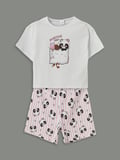 LCW Kids Beyaz Baskılı Kız Çocuk Şortlu Pijama Takım