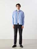 XSIDE Mavi Rahat Kalıp Uzun Kollu Çizgili Erkek Gömlek