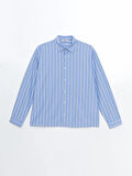 XSIDE Mavi Rahat Kalıp Uzun Kollu Çizgili Erkek Gömlek