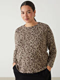 LC WAIKIKI BEJ Bisiklet Yaka Leopar Desenli Kadın Bluz