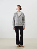 LCWAIKIKI Classic Gri Kapüşonlu Oversize Kadın Fermuarlı Sweatshirt