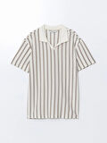 LCW Vision Bej Polo Yaka Kısa Kollu Çizgili Erkek Tişört
