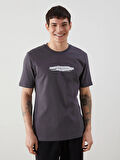 XSIDE Antrasit Bisiklet Yaka Baskılı Penye Erkek Tişört