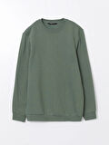 LCWAIKIKI Basic Yeşil Bisiklet Yaka Uzun Kollu Baskılı Erkek Sweatshirt