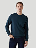 LCWAIKIKI Basic Petrol Bisiklet Yaka Uzun Kollu Baskılı Erkek Sweatshirt