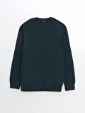 LCWAIKIKI Basic Petrol Bisiklet Yaka Uzun Kollu Baskılı Erkek Sweatshirt