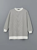 LCW Modest Siyah Çizgili Oversize Kadın Sweatshirt Tunik
