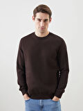 LCWAIKIKI Basic Kahverengi Bisiklet Yaka Uzun Kollu Baskılı Erkek Sweatshirt