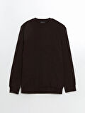 LCWAIKIKI Basic Kahverengi Bisiklet Yaka Uzun Kollu Baskılı Erkek Sweatshirt