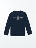 LCWAIKIKI Classic Lacivert Bisiklet Yaka Baskılı Erkek Kalın Sweatshirt