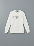 LCWAIKIKI Classic Ekru Bisiklet Yaka Baskılı Erkek Kalın Sweatshirt