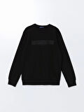 LCWAIKIKI Classic Siyah Bisiklet Yaka Baskılı Erkek Kalın Sweatshirt