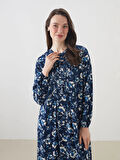 LCW Grace Lacivert Bisiklet Yaka Çiçekli A Kesim Elbise