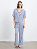 LCW DREAM Indigo Gömlek Yaka Desenli Kadın Pijama Takımı