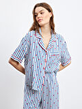 LCW DREAM Indigo Gömlek Yaka Desenli Kadın Pijama Takımı