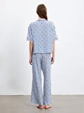 LCW DREAM Indigo Gömlek Yaka Desenli Kadın Pijama Takımı