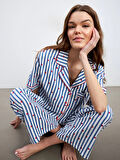 LCW DREAM Indigo Gömlek Yaka Desenli Kadın Pijama Takımı