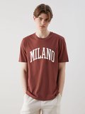 XSIDE Pembe Bisiklet Yaka Milano Baskılı Penye Erkek Tişört