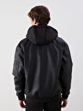 XSIDE Siyah Standart Kalıp Kapüşonlu Erkek Deri Görünümlü Ceket