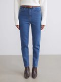 LCW Jeans Indigo Beli Kemerli Mom Fit Kadın Jean Pantolon