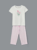 LCW DREAM Pembe Bisiklet Yaka Çiçekli Kadın Kaprili Pijama Takımı
