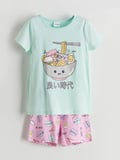 LCW Kids Turkuaz Baskılı Kız Çocuk Şortlu Pijama Takım