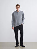 LCWAIKIKI Classic Gri Polo Yaka Uzun Kollu Erkek Sweatshirt