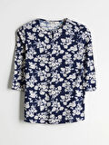 LCW Grace Lacivert Bisiklet Yaka Çiçekli Kadın Bluz