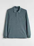 LCWAIKIKI Classic Mavi Polo Yaka Uzun Kollu Erkek Sweatshirt